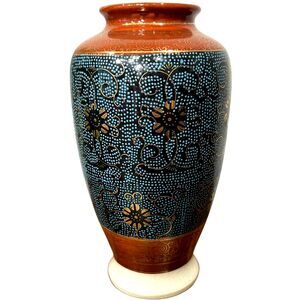 Antique Satsuma Flower Vase Japanese Handmade Stamped Shimazu Pottery 1890-1920